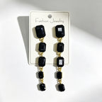 Palace-style rectangular colored diamond long drop gemstone pendant earrings, suitable for evening gowns, light luxury earrings
