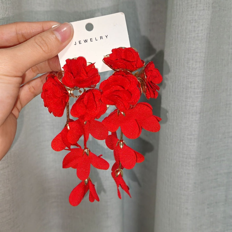Chiffon flower multi-layered holiday-style earrings, exaggerated earrings with a light luxury feel