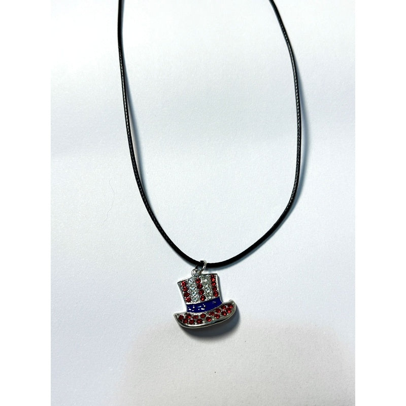 American Independence Day Flag Pendant Necklace with Rhinestones Patriotic Theme Collarbone Chain for Women