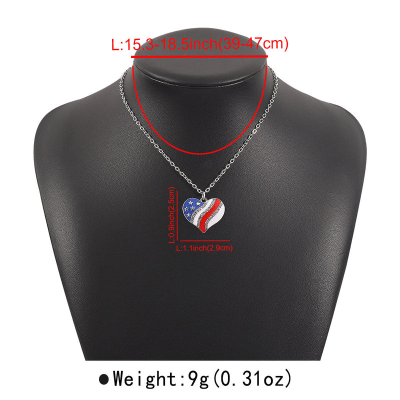American Independence Day Flag Pendant Necklace with Rhinestones Patriotic Theme Collarbone Chain for Women