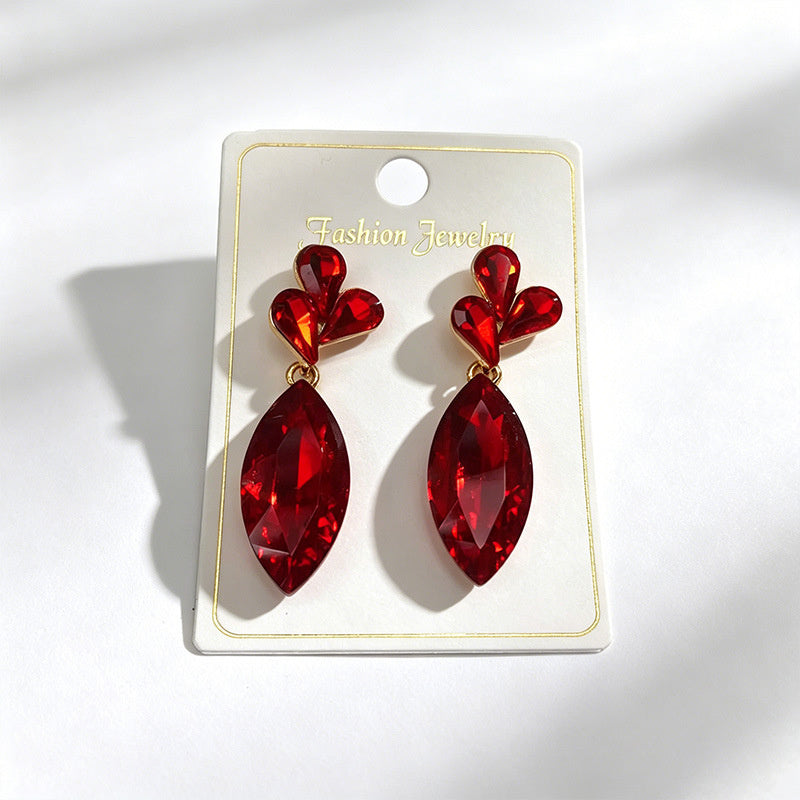 Stage performance dress accessories, multi-color crystal drop long earrings, evening party earrings