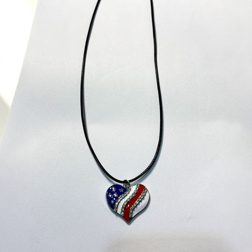 American Independence Day Flag Pendant Necklace with Rhinestones Patriotic Theme Collarbone Chain for Women