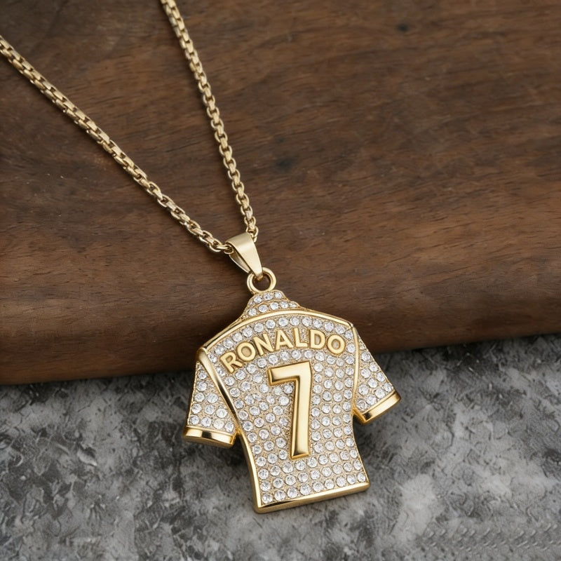 World Cup Football Event Merchandise Street Hip-Hop Stainless Hollowed-Out Messi and Ronaldo Military Badge Pendant Titanium Steel Necklace