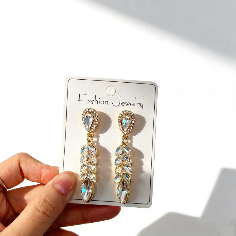 Colorful diamond tassel wheat ear long earrings, fashionable and high-end, exaggerated party statement earrings