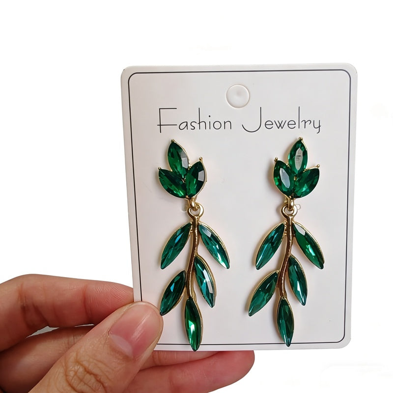 Earrings with crystal leaves, flowers, and geometric studs, bridal full-diamond tassel earrings, high-end earrings