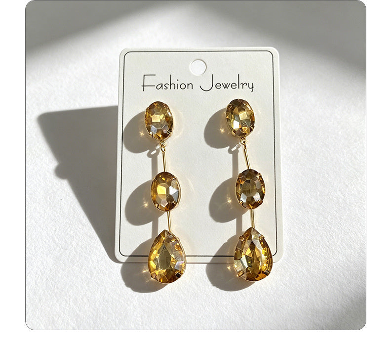 Gradient color stone long earrings, light luxury and elegant, versatile for dating