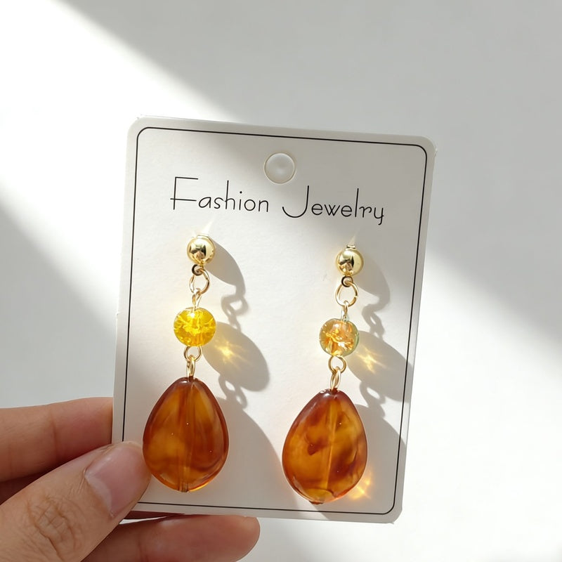 Maillard Amber Tiger Eye Stone Earrings for Women, Unique and Beautiful Earrings, Niche Light Luxury with a High-End Feel