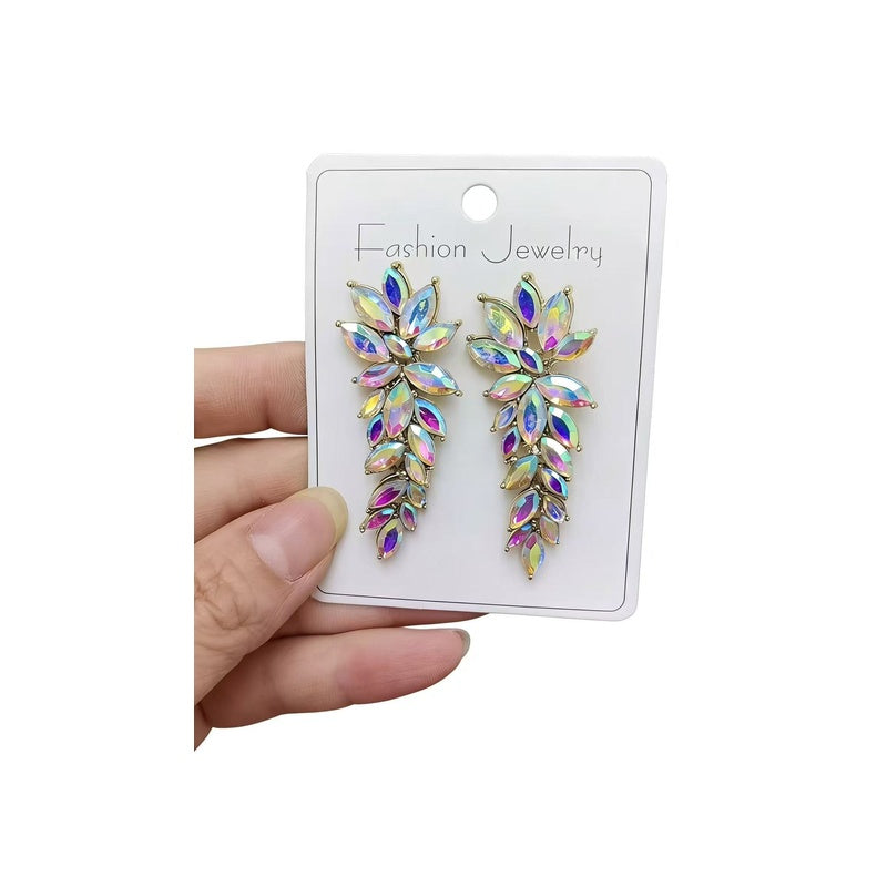 Fashionable glass earrings for women, exaggerated long crystal earrings, stylish and elegant pendant jewelry