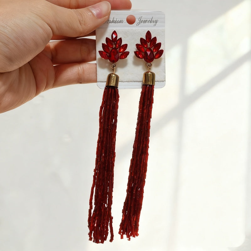 Long tassel earrings, creative bohemian style bridal earrings