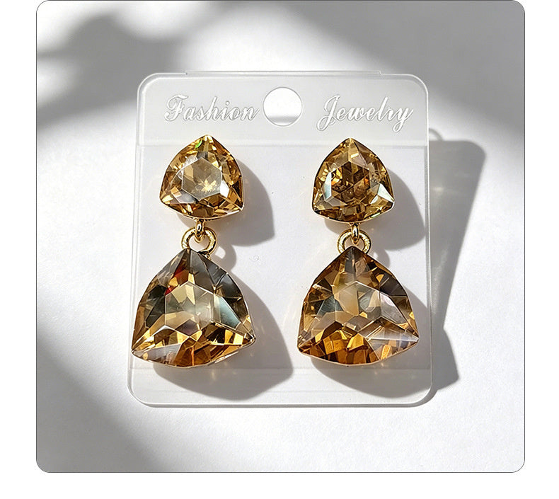 Light luxury style teardrop-shaped faceted crystal multi-layered design earrings, elegant and versatile accessories for everyday wear