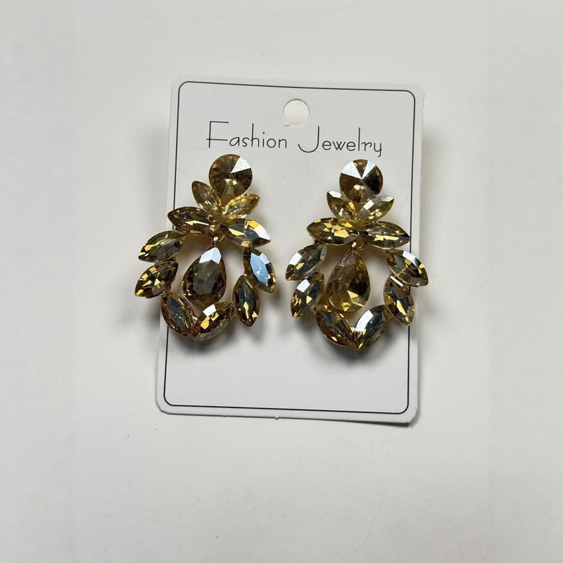 Fashionable crystal earrings for women, long water drop tassel high-end colorful earrings, light luxury