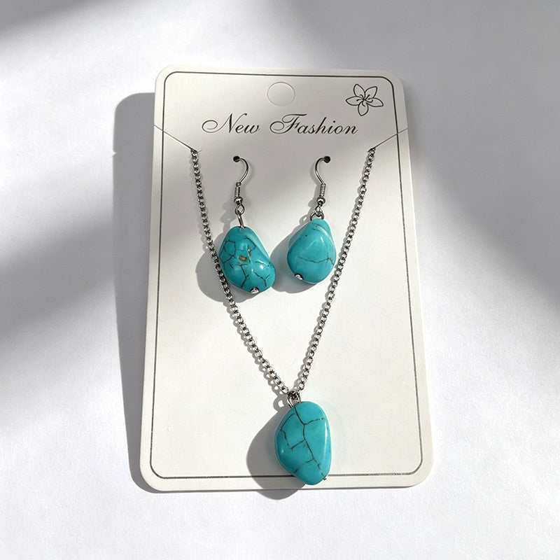 Distressed turquoise earring and necklace set, distressed alloy jewelry, bohemian style accessories
