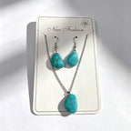 Distressed turquoise earring and necklace set, distressed alloy jewelry, bohemian style accessories