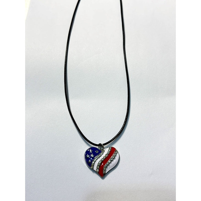 American Independence Day Flag Pendant Necklace with Rhinestones Patriotic Theme Collarbone Chain for Women