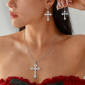 Cross necklace earring set, metal layered wear, simple and unique collarbone chain earrings