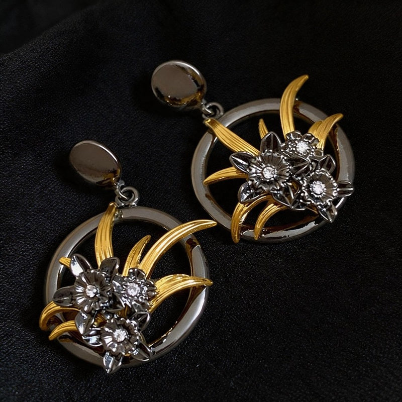 Vintage Palace Style Diamond-Studded Flower High-End Niche Design Earrings, Versatile Light Luxury Earrings Wholesale