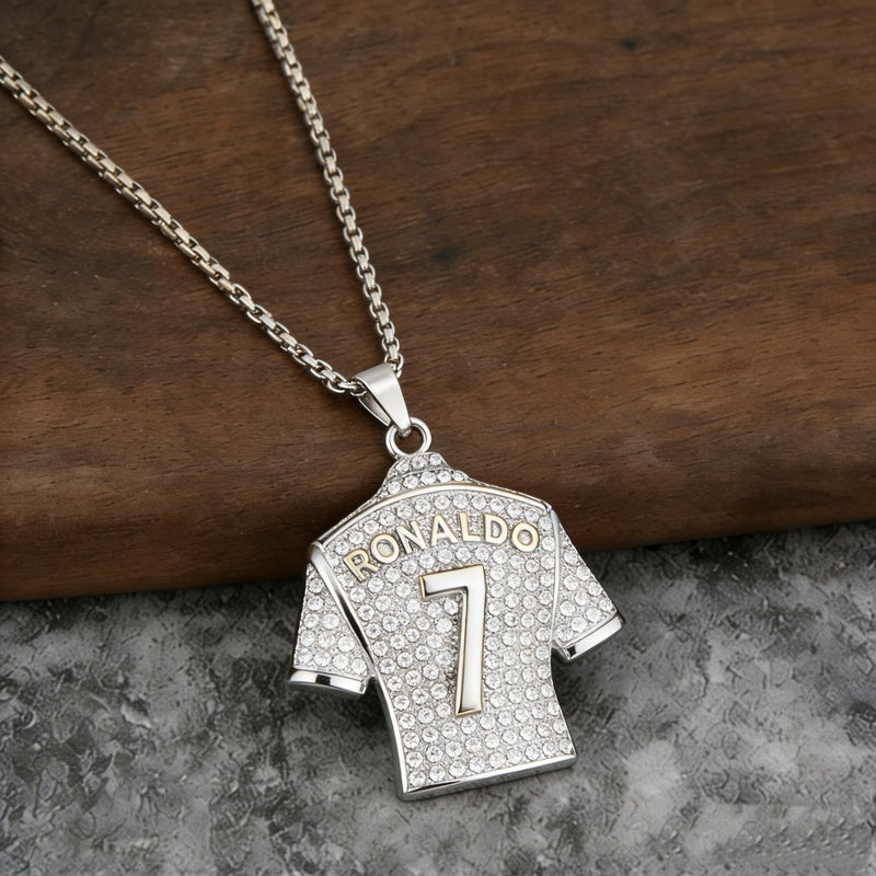 World Cup Football Event Merchandise Street Hip-Hop Stainless Hollowed-Out Messi and Ronaldo Military Badge Pendant Titanium Steel Necklace