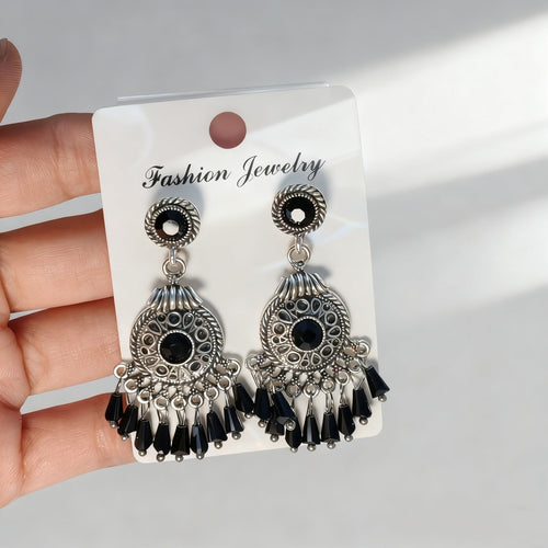 Bohemian style earrings with glass tassels, exaggerated and stylish