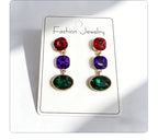 Luxury three-color gemstone with oval teardrop shape, available in multiple colors, durable and non-fading, fashionable earrings