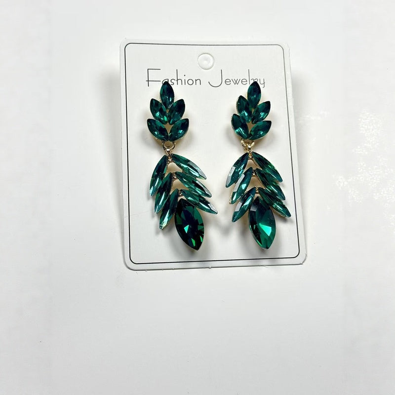 Fashionable Leaf for Women, Light Luxury Exaggerated Earrings with Crystal Tassels
