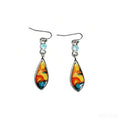 Oil painting-style water drop earrings with contrasting colors and small diamond ear hooks, niche artistic style for everyday wear