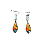 Oil painting-style water drop earrings with contrasting colors and small diamond ear hooks, niche artistic style for everyday wear