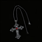 Patterned Cross and Earring Set Dark Punk Style Blood Red Gothic Necklace