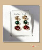 Luxury three-color gemstone with oval teardrop shape, available in multiple colors, durable and non-fading, fashionable earrings