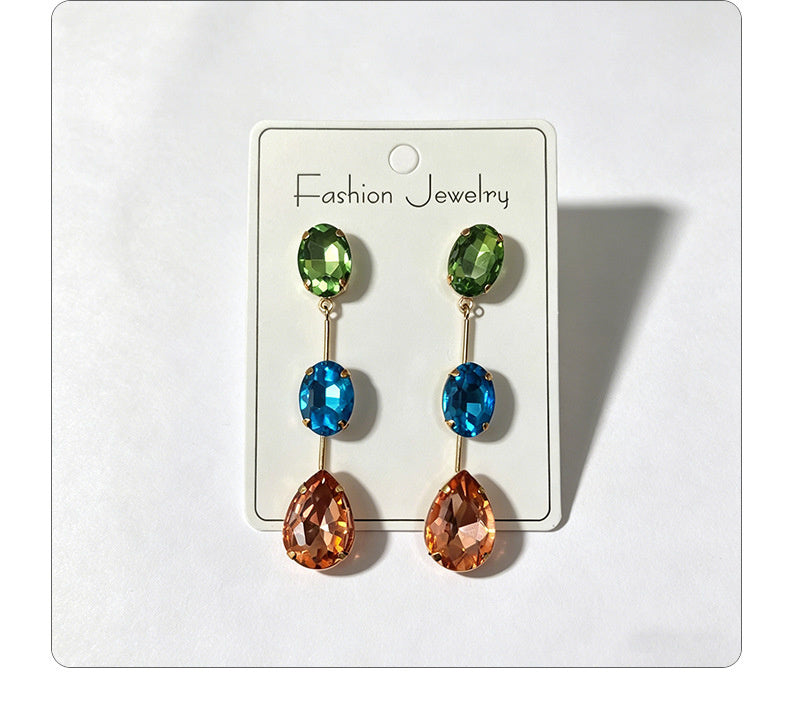 Gradient color stone long earrings, light luxury and elegant, versatile for dating