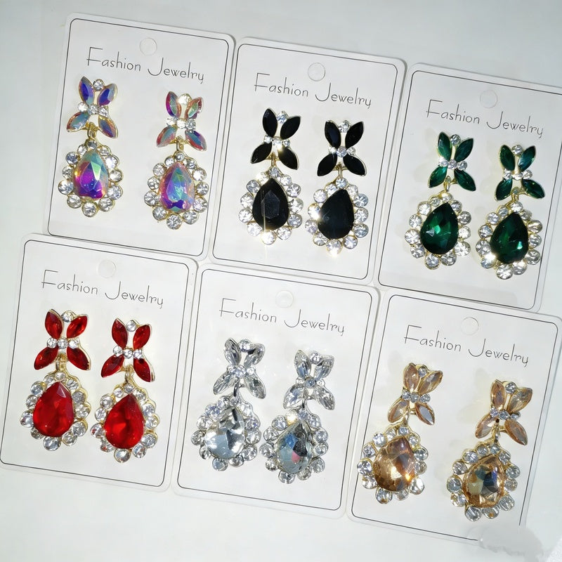 Colorful high-end luxury rhinestone earrings, runway accessories, water drop diamond earrings