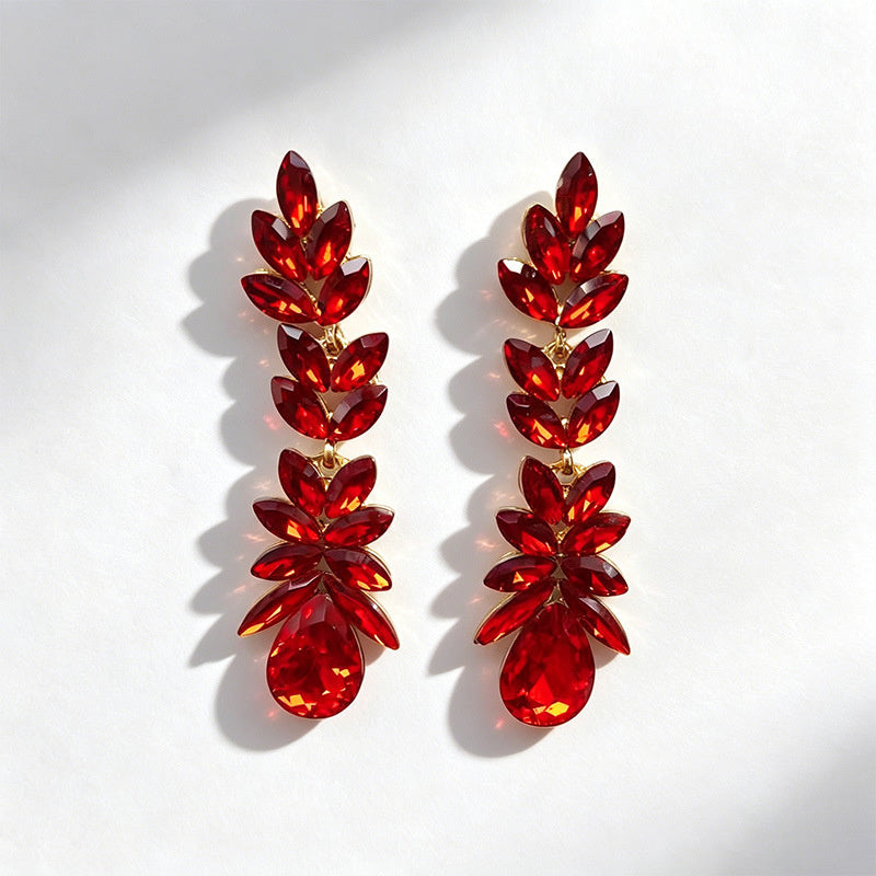 Colorful crystal wheat ear long water drop earrings, dress accessories, stage performance earrings