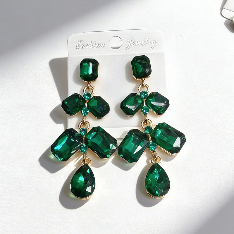 Long waterdrop crystal with fashionable tassels, available in multiple colors, high-transparency cut design, elegant earrings