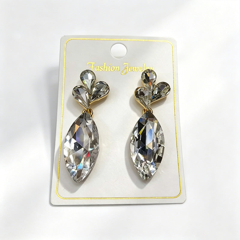 Stage performance dress accessories, multi-color crystal drop long earrings, evening party earrings