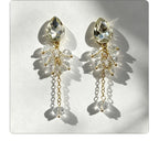 Teardrop-shaped gemstone earrings with multi-layered crystal beads and long tassel design