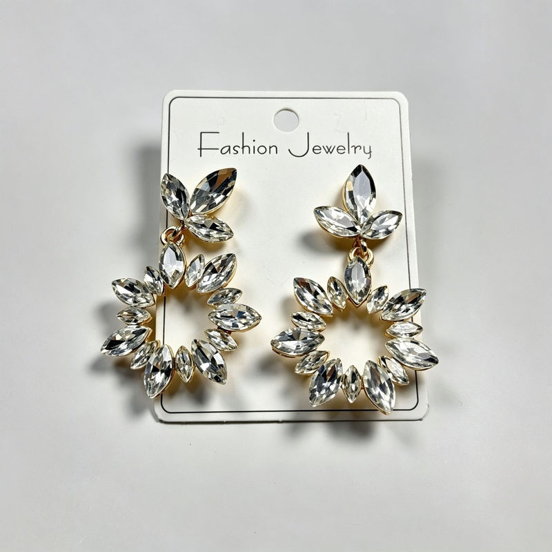 Fashionable Full-Diamond Water Drop Earrings, Elegant Pendant Crystal Geometric Hollow Earrings