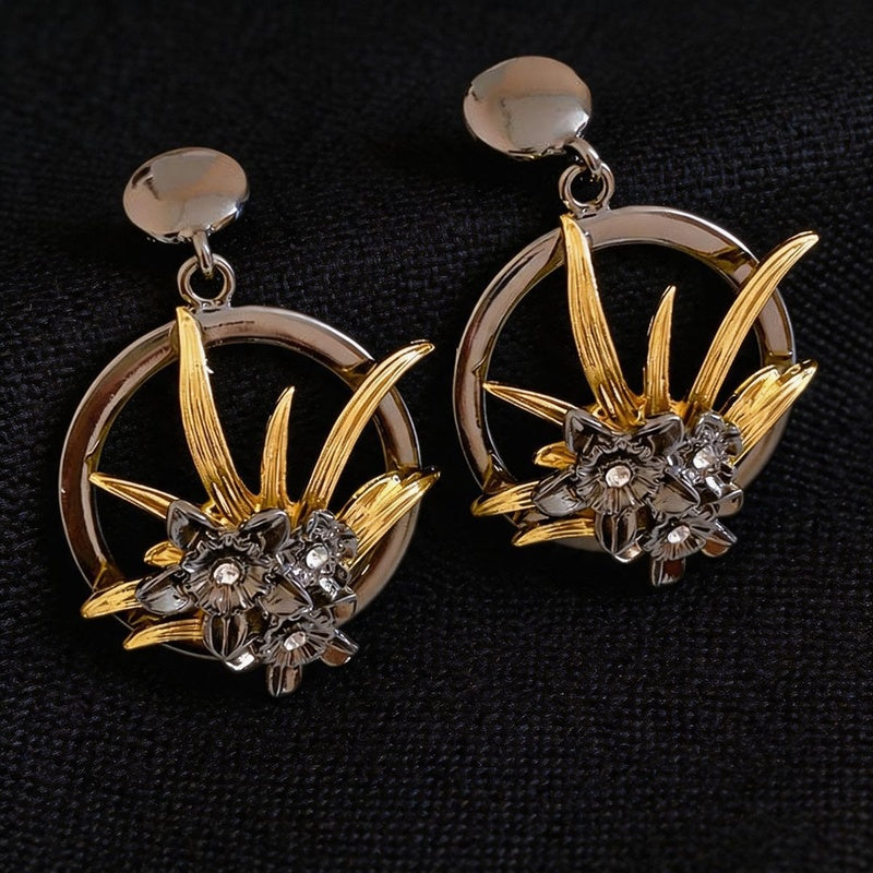 Vintage Palace Style Diamond-Studded Flower High-End Niche Design Earrings, Versatile Light Luxury Earrings Wholesale
