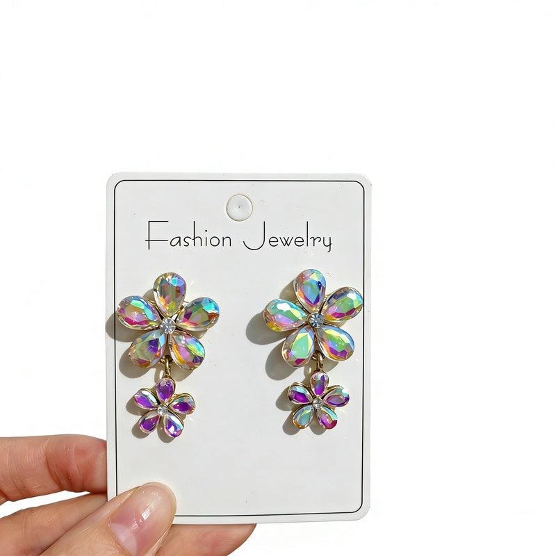 French-style light luxury creative unique champagne-colored zircon flower niche versatile fashion earrings