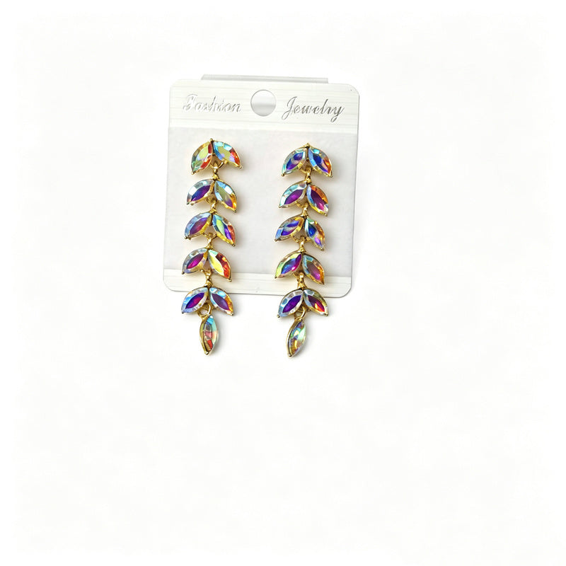 Wind leaf for women, long tassel crystal earrings, high-end earrings