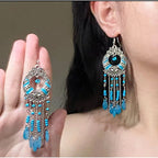 Cross-border handmade water drop seed bead Bohemian long tassel earrings, unique and exaggerated travel photo accessories
