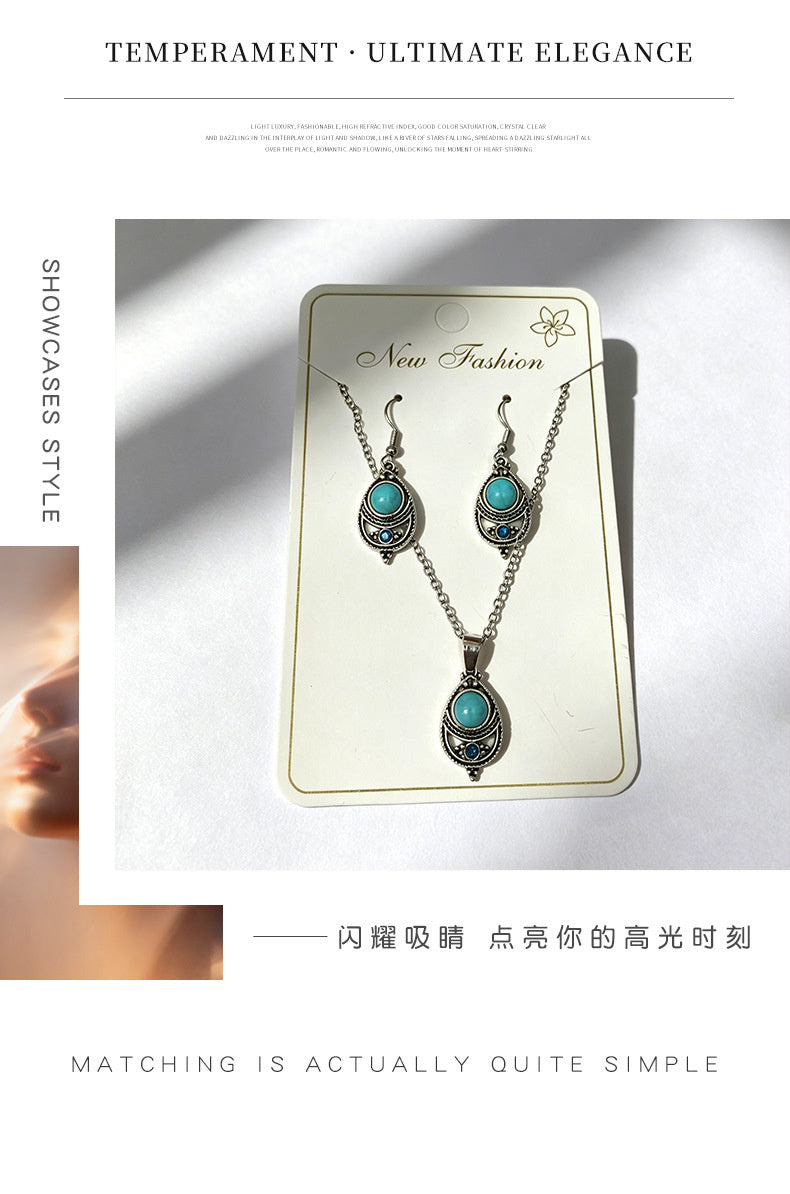 Distressed turquoise earring and necklace set, distressed alloy jewelry, bohemian style accessories