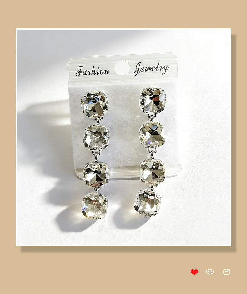 Multi-color beaded long water drop crystal earrings, fashionable, simple, versatile and elegant earrings