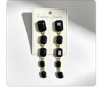 Palace-style rectangular colored diamond long drop gemstone pendant earrings, suitable for evening gowns, light luxury earrings
