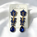 Colorful Crystal Leaf Long Earrings, Luxurious Palace-Style Exquisite Atmosphere Fashion Earrings