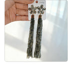 Glass Flower Tassel Earrings, Exaggerated Long Style, Fashionable and Elegant Ear Accessories