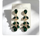 Colorful diamond leaf long earrings, niche light luxury design, stylish and versatile ear accessories
