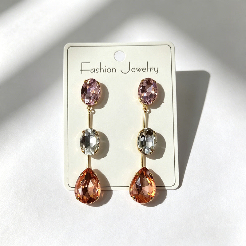Gradient color stone long earrings, light luxury and elegant, versatile for dating