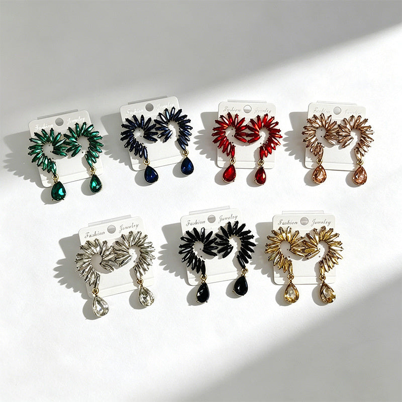 Colorful Stone Water High-End Long Drop Earrings, Versatile Metal Jewelry