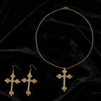 Cross necklace earring set, metal layered wear, simple and unique collarbone chain earrings