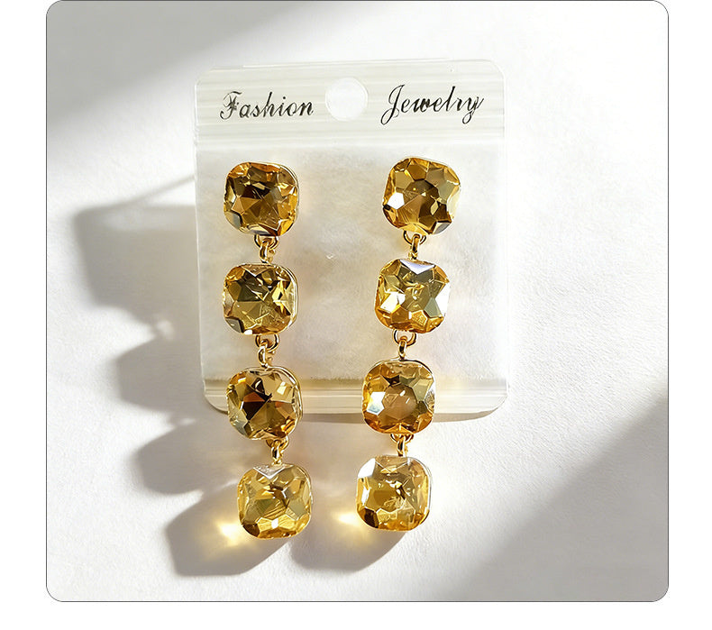 Multi-color beaded long water drop crystal earrings, fashionable, simple, versatile and elegant earrings