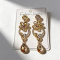 Luxurious floral with full diamond accents, long waterdrop gemstone earrings, court-style versatile earrings that enhance complexion